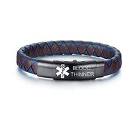 VNOX Personalize Engrave Medical Alert Leather Bracelets Braided Stainless Steel and Black Blue Leather Personalised Medical Bracelets for Men Women