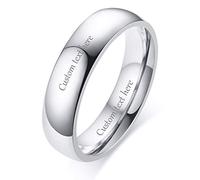 VNOX Personalized Custom 5mm Width Silver Plated Stainless Steel Simple Couple Ring Wedding Band Ring For Women Men,Free Engraving,Size P 1/2