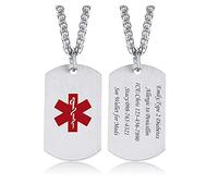 VNOX Personalized Custom Engraving Stainless Steel Emergency Medical Alert ID Dog Tag Pendant Necklace for Men Women, *custom engraving, Stainless Steel, no-gemstone