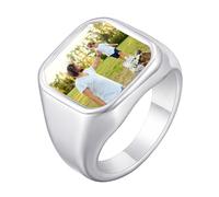 VNOX Personalized Gifts Rings with Pictures-Custom Photo Ring Name Engraving Stainless Steel Signet Ring Size 7-12 Customized Memorial Jewelry for Dad Men Women (B-10)