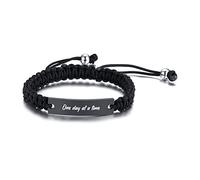 VNOX Personalized Inspirational Bracelet for Women Men - Engarved Handmade Rope Adjustable Bracelet Encouragement Motivational Gift, Adjustable: 6.6 - 11.4 inches, one day at a time, Lava Stone