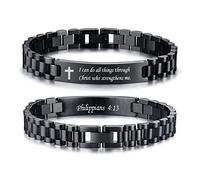 VNOX Personalized Religious Jewelry-Engraved Inspirational Christian Faith Bible Verse Quote Wristbands Elegant Link Bracelet Encouragement Gift,Cassic Watch Band Strap Design, 0.4*8.2 inches