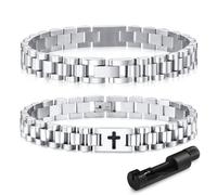 VNOX Personalized Religious Jewelry-Engraved Inspirational Christian Faith Bible Verse Quote Wristbands Elegant Link Bracelet Encouragement Gift,Cassic Watch Band Strap Design, 6 UK, Cross, no