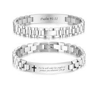 VNOX Personalized Religious Jewelry-Engraved Inspirational Christian Faith Bible Verse Quote Wristbands Elegant Link Bracelet Encouragement Gift,Cassic Watch Band Strap Design, 8.3 Inch, For he will
