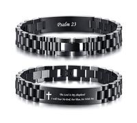 VNOX Personalized Religious Jewelry-Engraved Inspirational Christian Faith Bible Verse Quote Wristbands Elegant Link Bracelet Encouragement Gift,Cassic Watch Band Strap Design, 0.4*8.2 inches