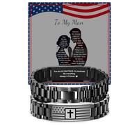 VNOX Personalized Religious Jewelry-Engraved Inspirational Christian Faith Bible Verse Quote Wristbands Elegant Link Bracelet Encouragement Gift,Cassic Watch Band Strap Design, American Flag-To Man