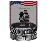 VNOX Personalized Religious Jewelry-Engraved Inspirational Christian Faith Bible Verse Quote Wristbands Elegant Link Bracelet Encouragement Gift,Cassic Watch Band Strap Design, American Flag-To