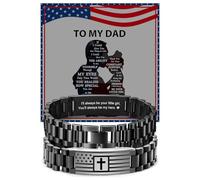 VNOX Personalized Religious Jewelry-Engraved Inspirational Christian Faith Bible Verse Quote Wristbands Elegant Link Bracelet Encouragement Gift,Cassic Watch Band Strap Design, American Flag-To Dad