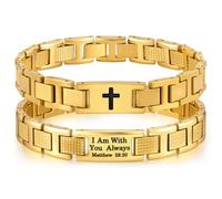 VNOX Stainless Steel Bible Verse Cross Bracelets for Men, One Size, Metal, no gemstone
