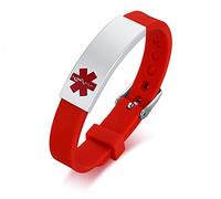 VNOX Stainless Steel Customization Personalized Medical Alert ID Adjustable Silicon Cuff Bracelet