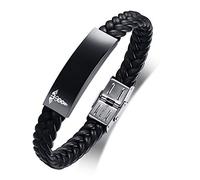VNOX Type 1 Diabetes Bracelet Stainless Steel Leather Medical Alert Bracelet Star of Life Medical Leather Bracelet for Men Women,Adjustable