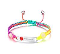 VNOX TYPE 1 DIABETES Medical Alert ID Stainless Steel Handmade Braided Rainbow Rope Adjustable Bracelet for Adults&Children
