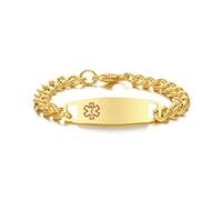 VNOX Women's Customized Stainless Steel Medical Alert ID Bracelet Cuban Chain Identification Chain Wristband Silver (Gold(21.5cm Length))