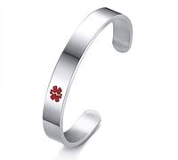 VNOX Womens Personalized Medical Bangles Cuff - Custom Engraving Medical Alert ID Bracelets for Women, Bracelet 10Mm Stainless Steel Cuff Bangle, 8.0 Inches Silver