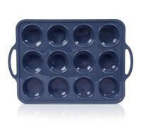 Vnray Silicone Muffin Pan with Metal Frame, Non Stick Silicone Cupcake Pan with Handles Regular 12 Cup, BPA Free Silicon Muffin Tin Tray for baking, egg bites, Cupcake Mold Grey