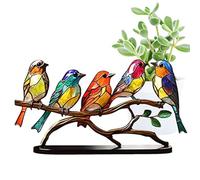 VNRGG Stained Birds On Branch Desktop Ornaments Double Sided Metal Flatness Table Art Home Room Decoration Suitable for Office Wine Cooler Decor(5 Birds on a Branch)