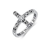 VNRIOW Diamond Cross Ring for Women Sterling Silver God All Things are Possible Vintage Filigree Ring with Simulated Diamond Size 4-15, Sterling Silver, No Gemstone