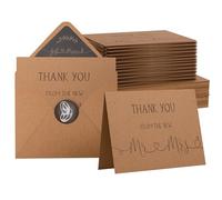 VNS Creations 100 Wedding Thank You Cards with Envelopes & Stickers | Bulk Mr and Mrs Thank You Notes | Rustic Blank 4” x 6" Thank You From the New Mr & Mrs