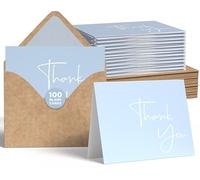VNS Creations Thank You Cards With Envelopes Bulk Set & Stickers - 100 Pack 4x6 Blank Thank You Notes Bulk Box Set - Large Note Card Small Business, Wedding, Baby Shower & Bridal Shower - Light Blue