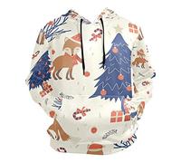 Vnurnrn Christmas Fox Pine Tree Hooded Sweatshirt Pullover for Men Women Long Sleeve Drawstring Hoodie