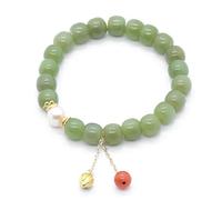 VNVFJKLO Bracelets, Freshwater Pearl Engraved Gilded Lucky Lotus Charm Pendant Longevity TalismanProsperity Meditation(Jade)