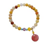 VNVFJKLO pendant, Wealth Prosperity Charm Bracelet, Natural Jade Golden Silk Turquoise Lucky Agate Pendant(Harmony Buckle-Stretch)