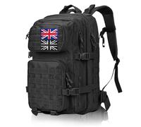 Vnvnvnv 45L Military Tactical Backpacks Large Molle Army Assault Pack 3 Day Bug Out Bag Laptop Bag for Hiking Treeking Black Hunting Rucksack with 2 Flag Patches (Black)