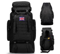 Vnvnvnv 80L Waterproof Hiking Backpack Camping Backpack Large Military Tactical Backpack Army Rucksack for Men with British Flag ＆ Rain for Trekking Walking Cycling Climbing Outdoor Sports Cover Black