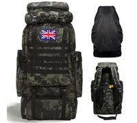Vnvnvnv 80L Waterproof Hiking Backpack Camping Backpack Large Military Tactical Backpack Army Rucksack for Men with British Flag ＆ Rain for Trekking Walking Cycling Climbing Outdoor Sports Cover GP