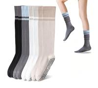 Vnvnvnv Grip Socks for Women 4-Pair - Non Slip Knee High Yoga Socks for Pilates, Dance, Workout, Running - Breathable Color Block Fashion Socks for Ballet, Barre, Gym & Travel