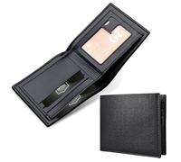 Vnvnvnv Mens Slim Wallet Leather Wallets with RFID Blocking Cards, Black | Card Holder Banknote Compartments and Zipper Pocket Black Wallets for Travel Work Business Gift Minimalist Purses for Men UK