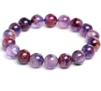 VNwizribc Ghost Crystal Mala Prayer Beads Bracelet | Purple 8/12mm Ghost Crystal Round Beads Stretch Bracelet: Valentines Day Birthday Gift