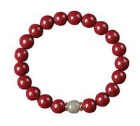VNwizribc Natural Cinnabar Crystal and Jade Beaded Bracelet | Sapphire, White Jade, 6, 8, 10 mm: Wealth, Luck, And Prosperity