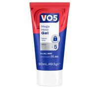 VO5 Mega Hold Styling Gel 50ml, Travel Size, 24hr Extra Strong Hold | 50ml travel-size hair gel. 24hr extra strong 5/5 hold with Aquascreen. Humidity-resistant, all hair types.