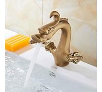 VOAAJKBFB Basin Faucets Dual Handle Hot Cold Mixer Taps Bathroom Faucet Deck Mounted Antique Brass Sink Tap