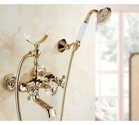 VOAAJKBFB Bathtub Faucets Luxury Crystal Gold Bathroom Faucet Mixer Tap Wall Mounted Hand Held Telephone Type Shower Sets(HSMHB2-G)