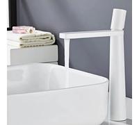 VOAAJKBFB Brass Bathroom Faucet Deck Mounted Mixer Wash Basin Hot and Cold Water Minimalist Personality Creative Taps(White Tall)