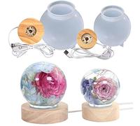 Voaesdk 4PCS Large Sphere Light Resin Molds 3D Seamless LED Sphere Silicone Moulds for Resin with Wooden Lighted Base Round Ball Epoxy Resina Mold for Resin Art DIY Craft Home Decor