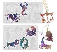 Voaesdk Zodiac Keychain Resin Molds, 12 Constellations Silicone Moulds, Animal Star Sign Epoxy Resin Casting Mold with Holes for Keychain, DIY Resin Pendant, Necklace, Earring Jewelry Making