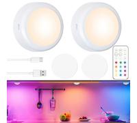 VOAKZEF 2 Pcs Puck Lights,Rechargeable Led Puck Lights,13 Colors Under Cabinet Lighting,Stick on Lights,Magnetic Push Light with Dimmer and Timer for Bedroom,Kitchen,Closet,Stairs,Car