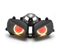 VOALVT Motorcycle Front Headlight FOR CBR1000RR 03-06 Motorcycle Headlight Angel Eyes LED Headlamp HID Projector Headlight Assembly Head Lamp(Yellow Red)