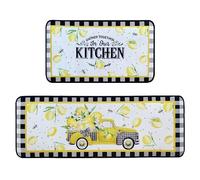 Voanos Lemon Kitchen Rugs,Non Skid Washable Microfiber mats for Kitchen Floor, Lemon Truck Theme Kitchen Cushioned Runner Rug Decor Sets of 2 Pieces,17"x 47"+17"x 30"
