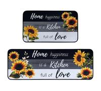 Voanos Sunflower Kitchen Rugs,Non Skid Washable Microfiber mats for Kitchen Floor, Black White Kitchen Cushioned Runner Rug Decor Sets of 2,Size 17"x 47"+17"x 30"