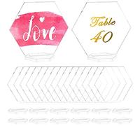 VOANZO 20 Pcs Clear Acrylic Place Cards Hexagon Seating Cards Wedding Table Numbers With Holder DIY For Wedding Reception Banquet Party Decoration