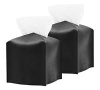 VOANZO 2Pcs Tissue Box Cover Square Modern Delicate Decorative PU Leather Cube Tissues Covers for Home Hotel Car Office Restaurant Black