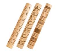 VOANZO 3 Piece Wood Clay Modeling Pattern Rollers Kit Clay Rolling Pin Textured Hand Roller Textured Wooden Handle Pottery Ceramic Carved Tools
