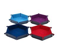 VOANZO 4 PCS Dice Tray Hexagon Dice Rolling Holder Folding PU Leather Dice Trays for RPG Table Games Board Game Accessories