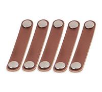 VOANZO 5PCS Furniture Door Handle First Layer Leather Hardware Door Handle PU Leather for Furniture Hardware Double Nail 14cm (Brown)