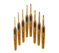 VOANZO 8pcs Brown Soft Plastic Handle Alumina Crochet Hooks Knitting Needles Set (Golden Hook)