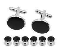 VOANZO 8PCS Cufflinks for Men Black Round Premium Cufflinks and Tuxedo Studs Set for Business Valentines Festival Birthday Wedding
